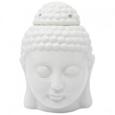 Brule parfum tete de Bouddha Zen en ceramique artisanale blanche
