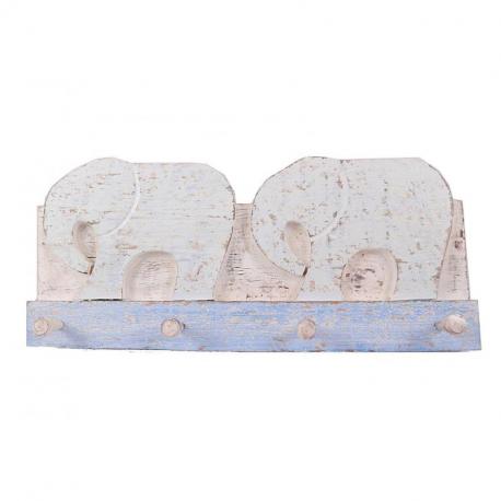 Porte-manteau mural Éléphants 4 crochets | Blanc & Bleu