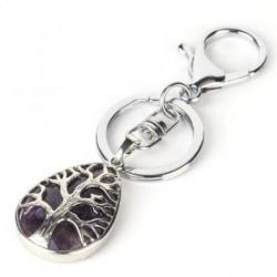 Porte-clefs / bijou de sac Améthyste véritable & Arbre de vie