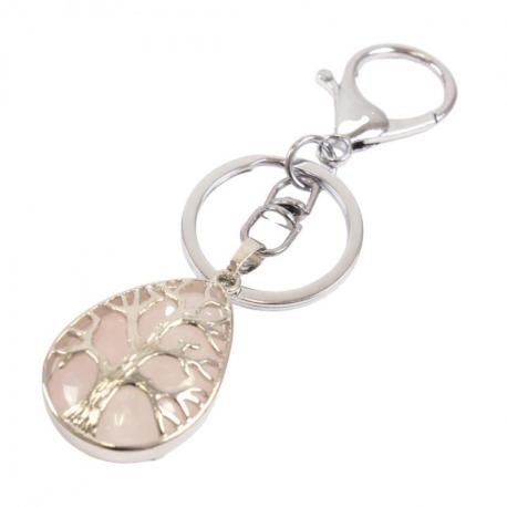 Porte-clefs / bijou de sac Quartz rose naturel & Arbre de vie Porte-clefs / bijou de sac Quartz rose naturel & Arbre de vie