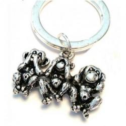 Porte-clé 3 singes de la sagesse en métal