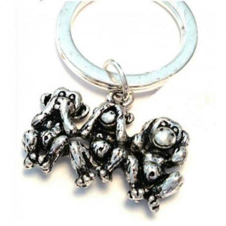 Porte-clé 3 singes de la sagesse en métal