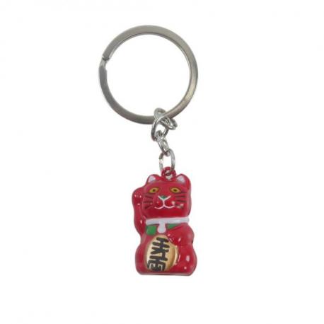 Porte-clé Maneki Neko Rouge à grelot - Chat porte-bonheur Japonais