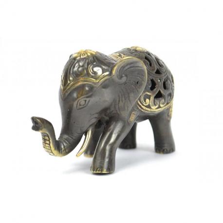 Statuette éléphant trompe en l'air en laiton 12cm