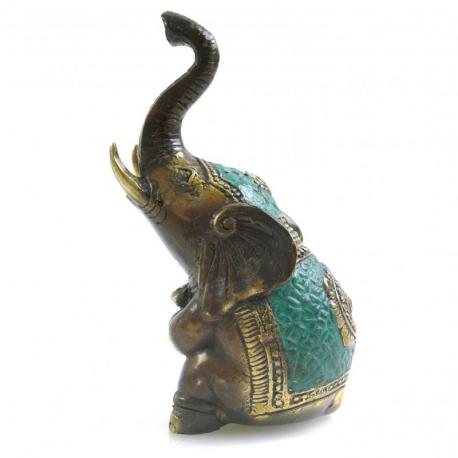 Statuette éléphant assis trompe en l'air en laiton 11cm