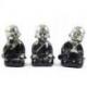 Petits moines bouddhistes : statuettes en résine laquée noire et argentée 15cm