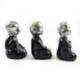 Petits moines bouddhistes : statuettes en résine laquée noire et argentée 15cm