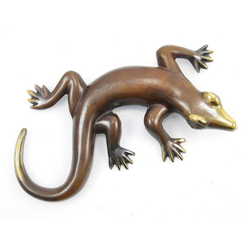 Salamandre gecko margouillat mural en bronze. Artisanat de Bali.