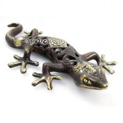 Salamandre / Gecko en laiton 33cm. Statue déco artisanat du monde.