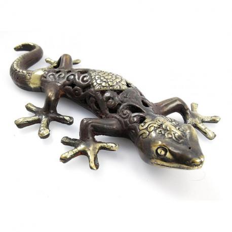 Salamandre / Gecko en laiton 33cm. Statue déco artisanat du monde.