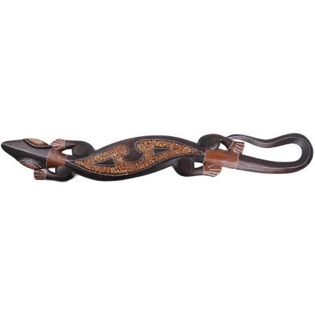 Gecko Margouillat en bois - déco murale motif tribal 100cm