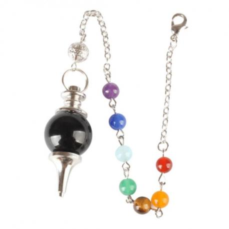 Pendule séphoroton en Onyx (Agate noire) - 7 chakras