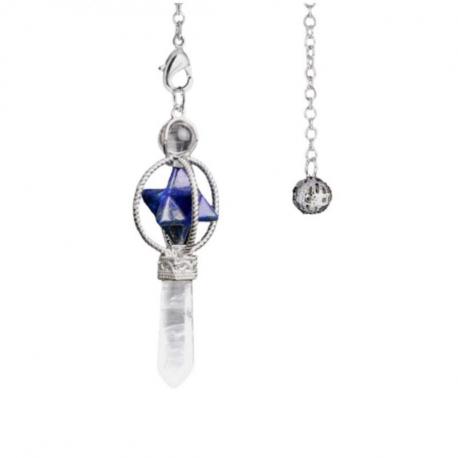 Pendule Merkaba Lapis Lazuli et pointe en Cristal de roche