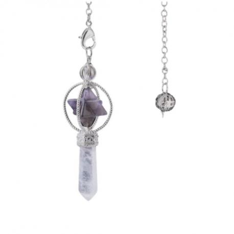 Pendule Merkaba en Améthyste et pointe en Cristal de roche