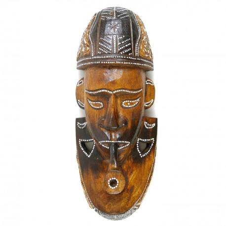 Masque fumeur de pipe en bois sculpté et peint à la main 30cm