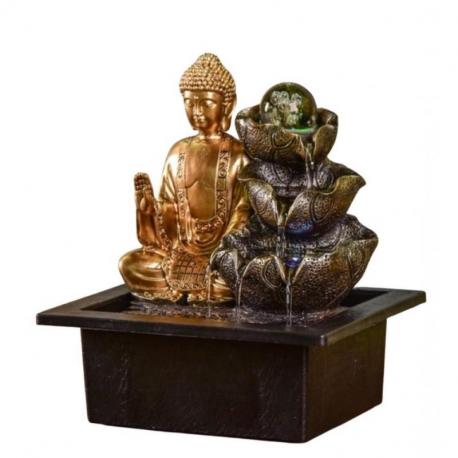 Fontaine d'intérieur Bouddha Arya avec boule en verre et éclairage Led