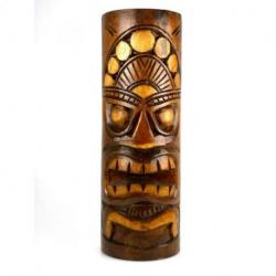Grand Totem Statue Tiki 50cm en bois massif sculpté à la main