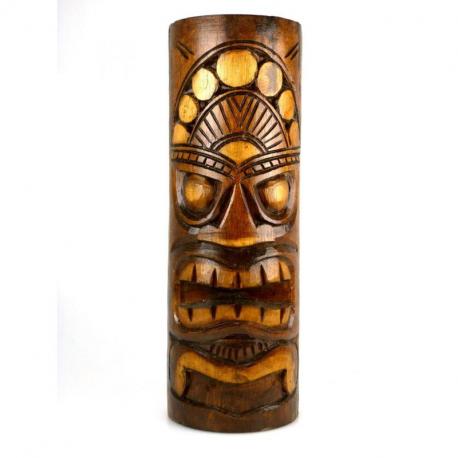 Grand Totem Statue Tiki 50cm en bois massif sculpté à la main