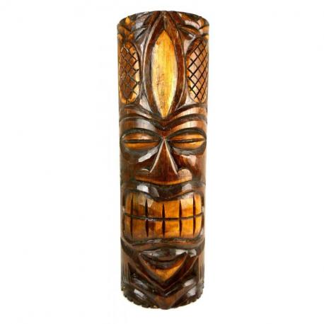 Grand Totem Statue Tiki 50cm en bois massif sculpté à la main