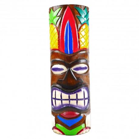 Grand Totem Tiki 50cm en bois, motif surf et ananas
