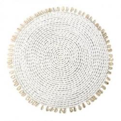 Set de Table Blanc ø35cm en Jonc de mer et coquillages | Déco de Table Ethnique Bohème