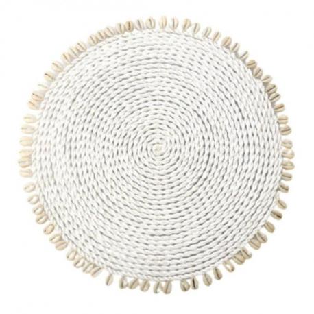 Set de Table Blanc ø35cm en Jonc de mer et coquillages | Déco de Table Ethnique Bohème