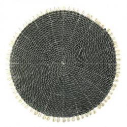 Set de table ø35 cm en jonc de mer tressé et coquillages, décoration de table exotique - coloris noir