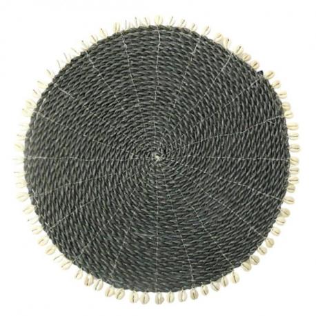 Set de table ø35 cm en jonc de mer tressé et coquillages, décoration de table exotique - coloris noir