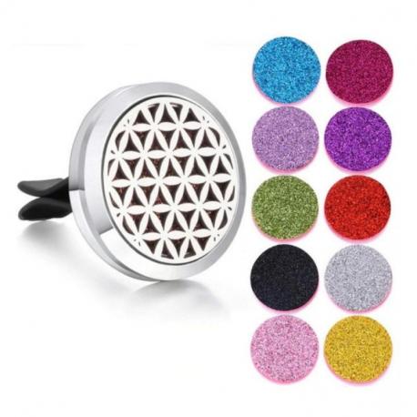 Diffuseur de parfum pour voiture à clipser + 10 buvards - Fleur de Vie argentée