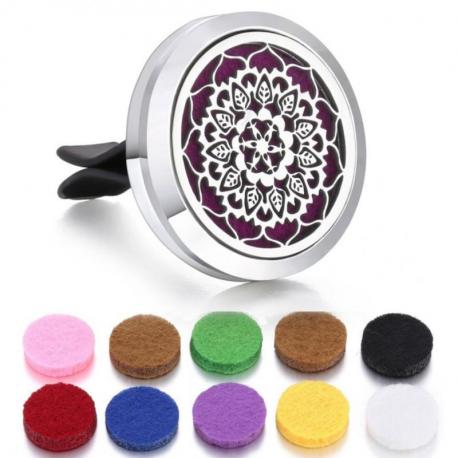 Diffuseur de parfum pour voiture à clipser + 10 buvards - Mandala argenté