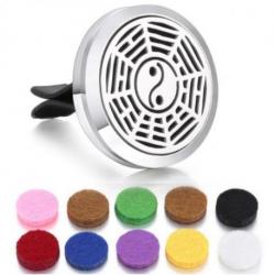 Diffuseur de parfum pour voiture à clipser + 10 buvards - Yin Yang argenté