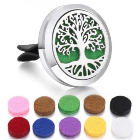 Diffuseur de parfum pour voiture à clipser + 10 buvards - Modèle Argenté Arbre de Vie