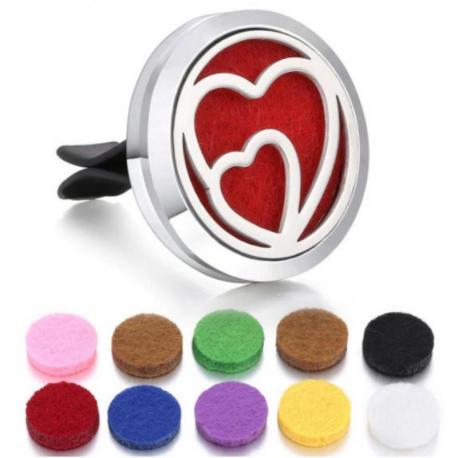 Diffuseur de parfum pour voiture à clipser + 10 buvards - Double Coeur Argent