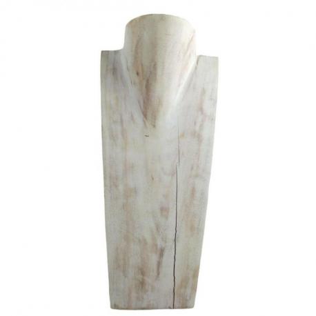 Déclassé - Buste - Présentoir à colliers en bois massif blanc cérusé 35cm