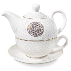 Ensemble pour le thé - Théière et tasse. Motif Fleur de Vie Doré