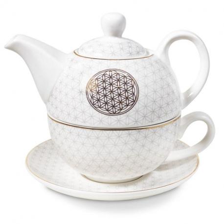 Ensemble pour le thé - Théière et tasse. Motif Fleur de Vie Doré