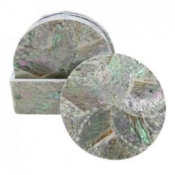 Coffret de 6 sous-verres ronds en marqueterie de nacre naturelle motif étoile