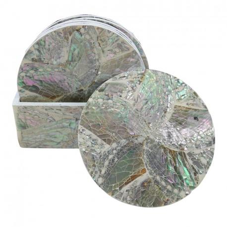 Coffret de 6 sous-verres ronds en marqueterie de nacre naturelle motif étoile