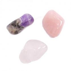 Lot de 3 petites pierres roulées "Triangle d'or" - Améthyste, Quartz rose, Cristal de Roche