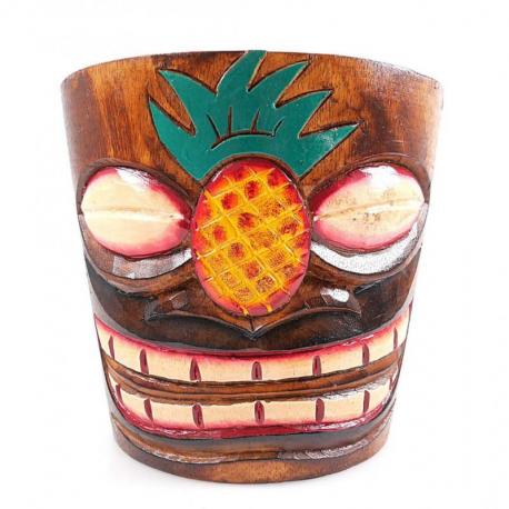 Cache-pot "Tiki" en bois motif ananas