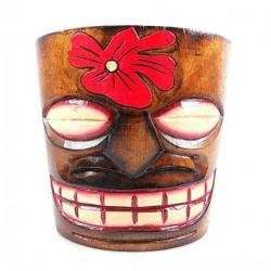 Cache-pot "Tiki" en bois motif fleur