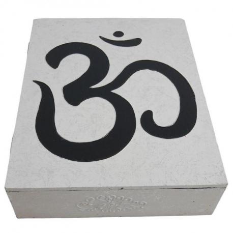 Boîte en bois symbole Ôm (Aum) 30x24cm - Coloris Noir & Blanc