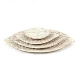 Lot de 4 plats en bois feuilles tropicales 20/30/40/50cm - Coloris naturel patiné blanc