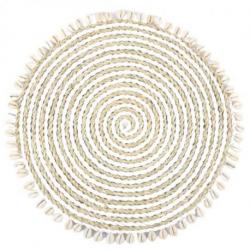 Set de table rond en jonc de mer et coquillages - Coloris naturel et blanc