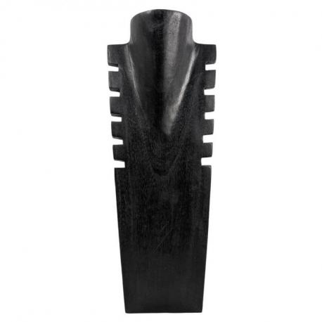 Déclassé - Buste présentoir à colliers cranté en bois massif noir 40cm