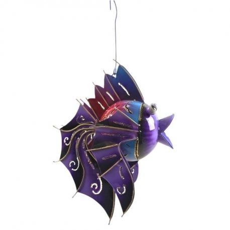 Photophore Poisson 20cm en métal à suspendre - Coloris Violet