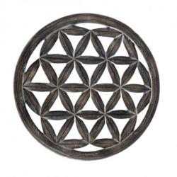 Décor mural ø40cm Fleur de vie - Bois sculpté marron cérusé