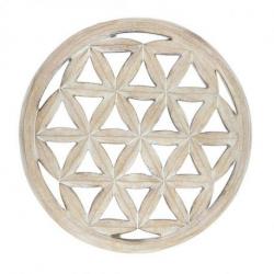 Décor mural ø40cm Fleur de vie - Bois sculpté blanc cérusé