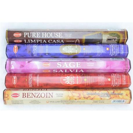 Assortiment d'encens - Bouquet "Purification". Lot de 100 bâtons (5 parfums) marque HEM.