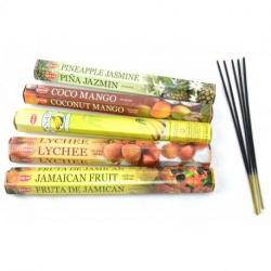 Assortiment d'encens "Fruits Exotiques" 5 parfums. Lot de 100 bâtonnets marque HEM.